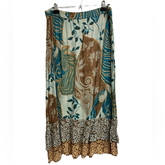 Vintage Dresses & Skirts - Vintage Draper’s & Damon’s Floral Boho Midi Skirt, Blue & Green, Women’s Large